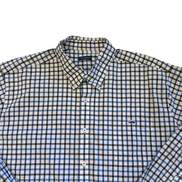 Fish Hippie Shirt Mens Size 2XL White Plaid Tailored Fit Button Up Long Sleeve - Picture 1 of 9
